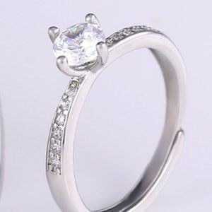 - 💞925 Silver Plated Promise Lovers Dainty Round CZ Women Ring, GPMB1435
